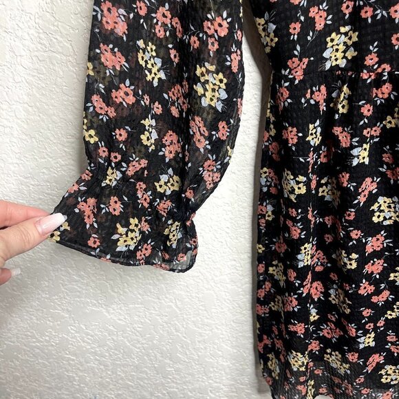 FREE People‎ Women's Black Floral Babydoll Boho Mini Dress Size Small - Picture 5 of 11